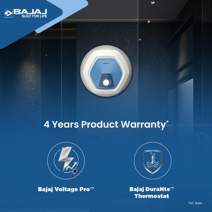 Bajaj Armour series Contempo 10L Storage Water Heater For Home|5 Star Rated Geyser For Bathroom|20% More Hot Water*|Thermostat Knob|Shock Resistant & Rust Proof|Child Safety Mode|4-Yr Warranty|White 