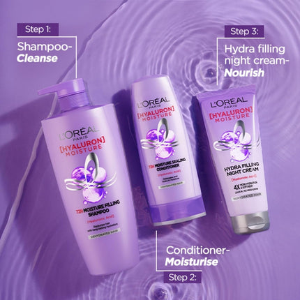 L'Oreal Paris Hyaluron Moisture 72H Filling Shampoo With Hyaluronic Acid for Dry & Dehydrated Hair 340ML + Conditioner 180 mL, Regime Pack of 2 