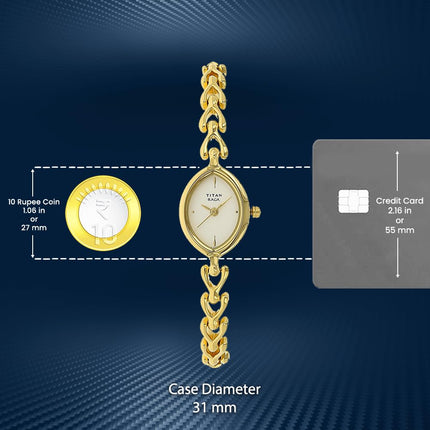 Titan Brass Raga White Dial Women Analog Watch With Metal Strap-Ns2370Ym01, Band_Gold 