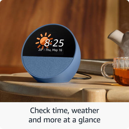 All-new Echo Spot, Smart alarm clock with vibrant sound, Alexa and Bluetooth | Blue 
