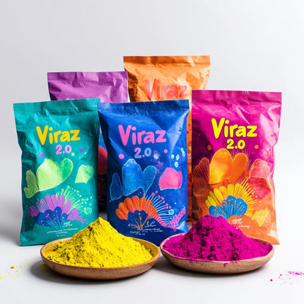 Nivasam Mor Pankh Herbal Holi Gulal - Orange | Yellow | Red | Pink and Green - Holi Items- Pack of 5-80gm x 5 - Holi Gift Pack -for Family, Party, Silky, Soft & Skin Friendly, 100% Safe 