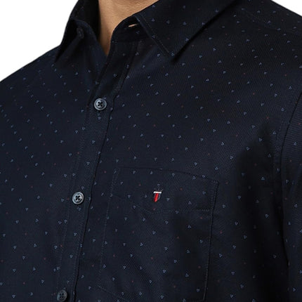 Louis Philippe Men's Letter Print Slim Fit Shirt (LYSFCSLPO11987_Navy 