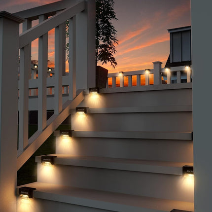 JACKYLED 16 Pack, Step Lights Waterproof LED Solar Power Outdoor Fence Light for Deck Stair Railing, Outside Lighting for Wall Garden Backyard Patio Balcony Decor, ABS, White, 79 x 43 x 48 mm 