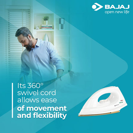 Bajaj Dx-7 1000W Dry Iron With Advance Soleplate And Anti-Bacterial German Coating Technology, White, 1000 Watts 