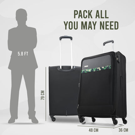 Aristocrat Commander 79Cms Premium Polyester with PVC Coating Soft Sided Check-in 4 Wheels Large Black Spinner Suitcase 