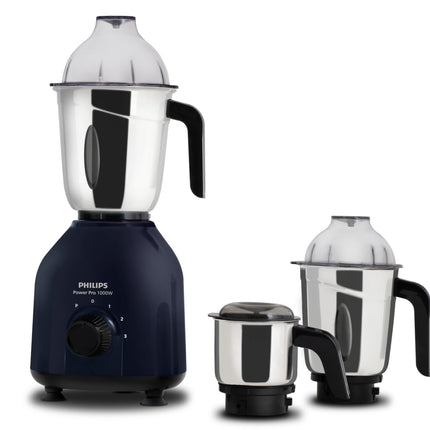 Philips HL7713/01,1000 W PowerPro Motor Mixer Grinder, 3 Jars (Azure Blue), Edged blade made of superior SS304 material, Quick cool ventilation for longer motor life 