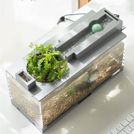 Qpets® Small Fish Tank for Betta Fish with LED Light & Air Pump | USB Powered Desktop Aquarium | Hydroponics Pot | Stylish Home Office Decor (31.5×13×16.5cm) 