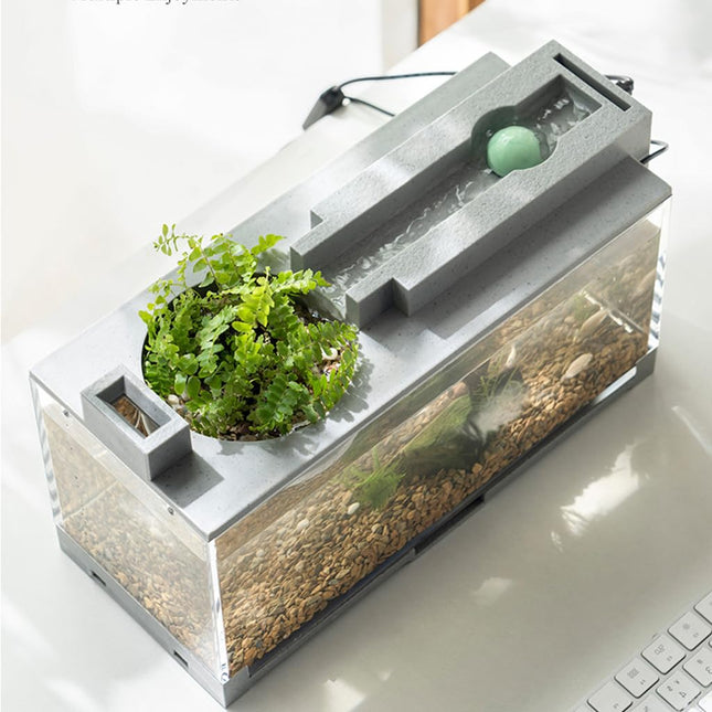 Qpets® Small Fish Tank for Betta Fish with LED Light & Air Pump | USB Powered Desktop Aquarium | Hydroponics Pot | Stylish Home Office Decor (31.5×13×16.5cm) 
