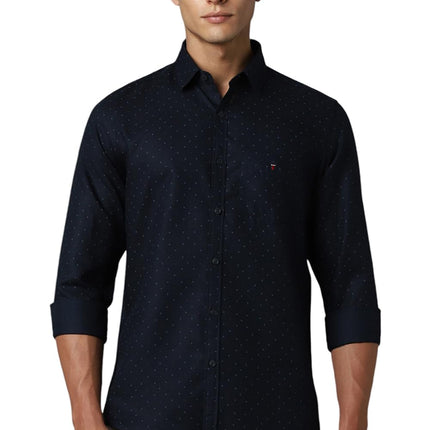 Louis Philippe Men's Letter Print Slim Fit Shirt (LYSFCSLPO11987_Navy 
