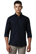 Louis Philippe Men's Letter Print Slim Fit Shirt (LYSFCSLPO11987_Navy 