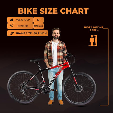 CRADIAC Stinger X7-21 Speed Cycle for Men with Dual Disc Brakes & Front Suspension Fork, 29 T 21 Speed Bicycle for Adults with Hitensile Steel Frame, Ideal for 12+ Years Unisex, 18.5 Inch Frame 