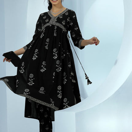 Libas Women's Pure Cotton Kurta Set (48993_Black 
