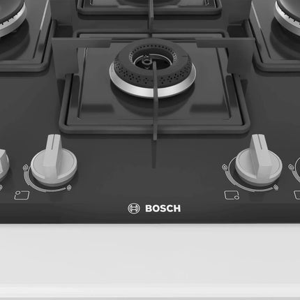 Bosch Built in Gas Hob Black Tempered glass Glass 4 Burner Auto Ignition 75 cm Italian Double Ring Burners (PNI7B6B10I) 