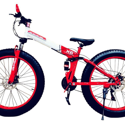 Amaze Power B.M.V X-6 26-Inch Fat Tire Folding Mountain Bike with Dual Suspension, 21-Speed Gear System, Double Disc Brakes, Carbon Steel Frame – Multi-Color Options 