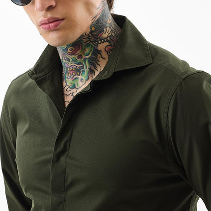SNITCH Men's Casual Shirt | Slim Fit Full Sleeve Classic Collar Solid Pattern | Premium Cotton Blend & Breathable Fabric for Everyday & Semi-Formal Wear | Dark Green 