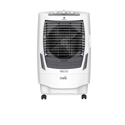 Havells Celia 55L Air Cooler for home | Ice Chamber | Collapsible Louvers | 4 Leaf Metal Blade | Powerful Air Delivery | Everlast Pump | 3 Side High Density Honeycomb Pads | Heavy Duty (White/Grey) 