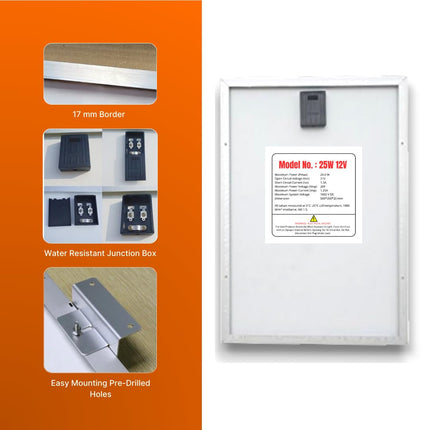 The Sun 25W-12V Solar Panel | Portable, Durable 25+ Years | Battery Charging (8Ah ~ 20Ah) | Guaranteed 25W Output (Upgrade over 20W Module | +5W More) 