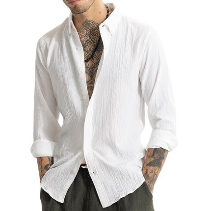 SNITCH Men's Casual Shirt | Slim Fit Full Sleeve Button-Down Collar Textured Pattern | Premium Cotton Blend & Woven Fabric for College & Casual Wear | White 