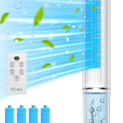 HIFRESH Air Cooler for Home, 107CM Tower Cooler w/Remote & LED Touch Screen, 4 Mode & 3 Speed, 12H Timer, 26 Feet Air Delivery, 4L Water Tank, 4 Ice Packs, 70° Swing Control, 80W Low Power Consumption 
