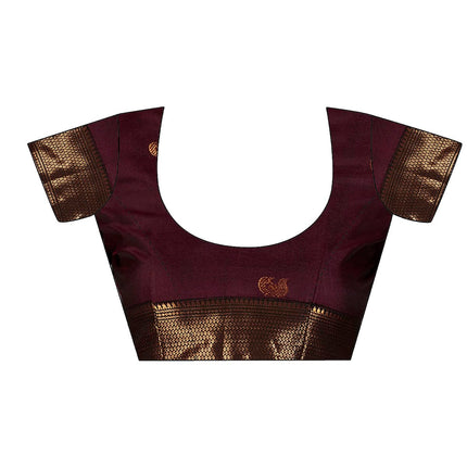 SWARON Women's Banarasi Jacquard Kanjivaram Silk Saree with Unstitched Blouse Piece (3743S111NW_Red & Dark Maroon) 