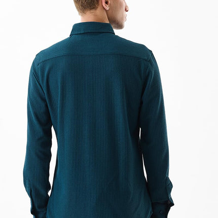 SNITCH Men's Casual Shirt | Slim Fit Full Sleeve Classic Collar Textured Design | Premium Polyester Blend & Lightweight Fabric for Everyday Wear | Teal 