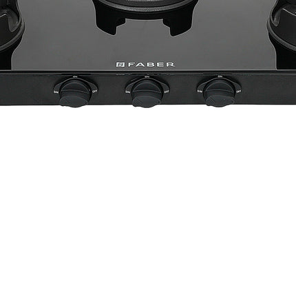 Faber 3 Burner Auto-Ignition Cooktop| ONYX AI 3BB BK |Black ABS Knobs|' Brass Burners| Cast Iron Pan Support| Black Glass Finish |7 Yrs Warranty Glass & 5 Yrs on Burner & Valve | 2 Yrs Comprehensive 