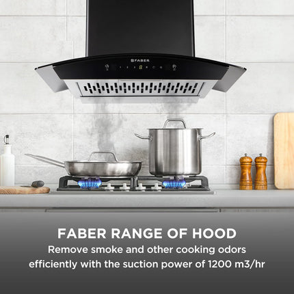 Faber 60 Cm Autoclean Chimney |1200 M3/Hr | Filterless |12Yr Warranty On Motor (2Yr Comprehensive) | (Hood Everest in HC SC FL LG 60),Touch & Gesture Control, Light Grey 