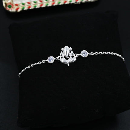 Parnika 925 Om Ganesha Rudraksha Infinity Bro Shiv Bhai Adjustable Silver Rakhi Bracelet For Brother in 92.5 Sterling Silver for Boys and Men | Chandi ki Rakhi | Gift Box Roli Chawal (Ganeshji CZ) 