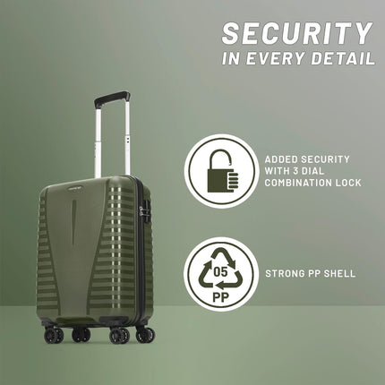 Aristocrat Cabin Polypropylene (PP) Airpro 55 Cm(Small) 8 Wheels Trolley Bags for Travel Hard Case Luggage,Lightweight Bag with Combination Lock & Robust Spinner Trolley with 7 Years Warranty (Green) 