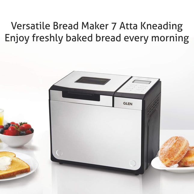 Glen Bread Maker & Atta Kneader Fully Automatic 12 Pre-Set Functions Electronic Control Panel, 615W Silver (3034) 2 Years Warranty 
