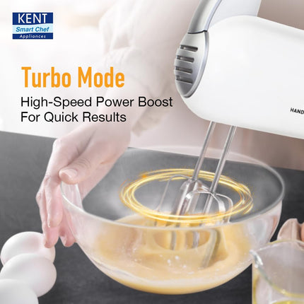 KENT 16051 Hand Blender 300 W | 5 Variable Speed Control | Multiple Beaters & Dough Hooks | Turbo Function, Plastic, 300 Watts 