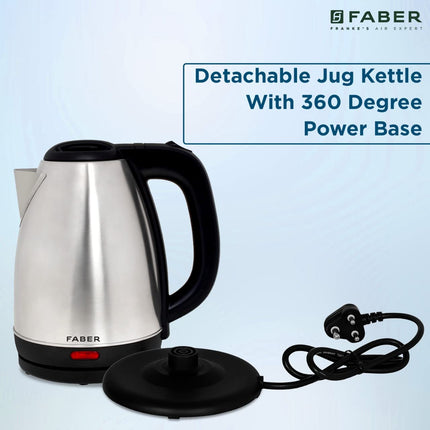 Faber Electric Kettle with Stainless Steel Body, FK 1.8 litres boiler for Water, SS, (FK 1.8L SS) 