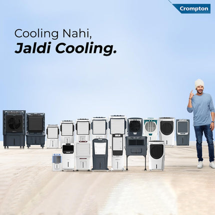 Crompton Surebreeze Desert Air Cooler-95L; Auto Fill, 4-Way Air Deflection and High Density Honeycomb pads. 