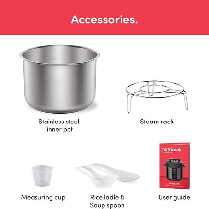 Nutricook Stainless Steel Smart Pot 2, 1000W, 9 In 1 Instant Programmable Electric Pressure Cooker, Slow Cooker, Rice Cooker, Steamer, Saute Pot, Warm Food, Smart Lid (Smart Pot 6 Litre) 