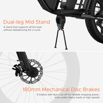 Xcape G1 Cargo Electric Cycle with Dual 48V 10.2Ah Removable Batteries | 250W Motor | Up to 100 km Range | Heavy-Duty Longtail Frame | Front Suspension | 90% Assembled | Powered by EMotorad (Black) 