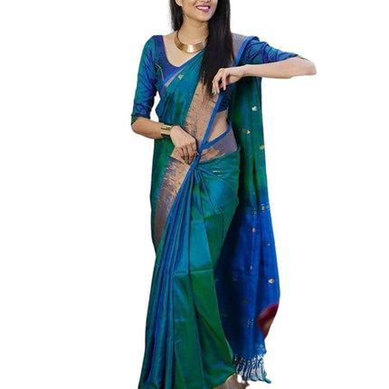 SGF11- Women's Kanjivaram Zari Woven Soft Silk Saree With Unstiched Blouse Piece (Rama Green) 