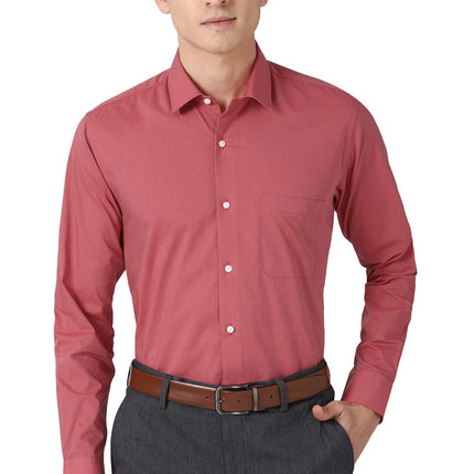 Peter England Men's Solid Regular Fit Shirt (PESFONUBM17140_Red 44) 