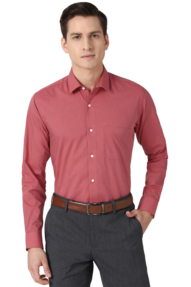Peter England Men's Solid Regular Fit Shirt (PESFONUBM17140_Red 44) 