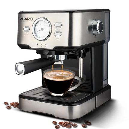 AGARO Imperial Espresso Coffee Maker, Coffee Machine, 15 Bars, With Foaming Milk, Frother Wand for Espresso, Cappuccino, Latte and Mocha, Steam Espresso Maker For Home, Adjustable Milk Frothing and Double Temperature Control System, Stainless Steel, 1100W 