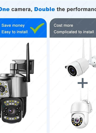 TP Plus 6MP WiFi Dual Lens Outdoor PTZ CCTV Camera 360 Degree View Night Vision