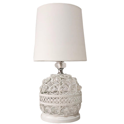 Modern Small Crystal Table Lamp,Contemporary Bedroom Bedside Nightstand Lamp,Morden Minimalist, Desk Globe Lamp for Living Room Girls Kids Room, White Fabric Shade (White) 