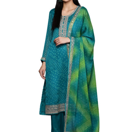 Libas Women's Poly Chiffon Kurta Sets (38126O_Turquoise Blue 