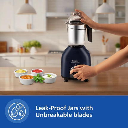 Philips HL7713/01,1000 W PowerPro Motor Mixer Grinder, 3 Jars (Azure Blue), Edged blade made of superior SS304 material, Quick cool ventilation for longer motor life 