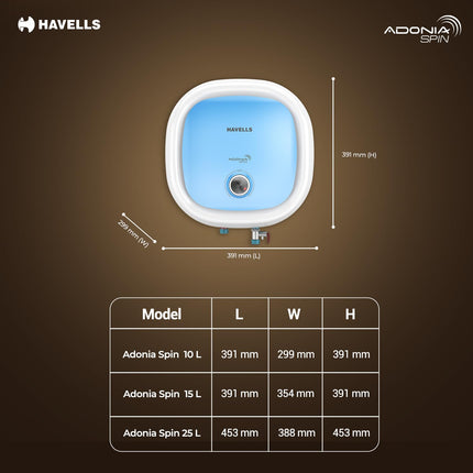 Havells All New Adonia Spin 25L 5 Star Storage Water Heater(Geyser)|Faster Heating|Safe to use|Saves electricity|Feroglas Coated Anti Rust Tank| Temp. setting knob|7 Yr. Tank Warranty| Made In India 