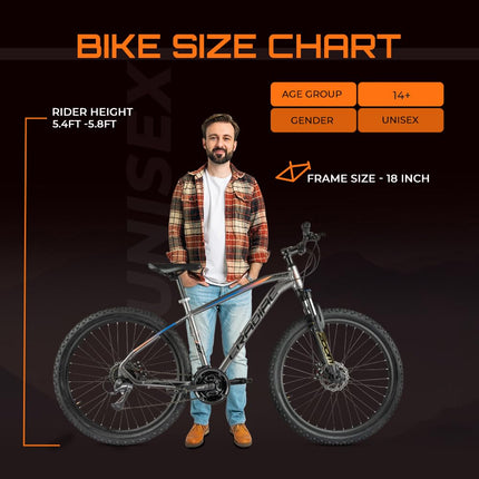 Cradiac XC 900 24 Speed 6061 Alloy Cycle 27.5 T 24 Geared Bicycle for Men with Front Zoom Lockout Suspension & Dual Disc Brake Mountain Bike | Ideal for 14+ Years, Unisex, Frame Size : 18 Inch, Grey 