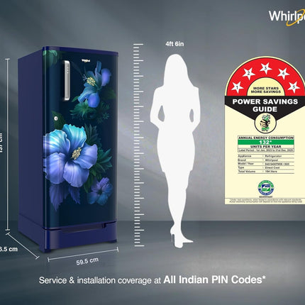 Whirlpool 184 L 5 Star Direct-Cool Single Door Refrigerator with Intellisense Inverter Compressor (205 WDE ROY 5S Inv SAPPHIRE SPRING-Z) 