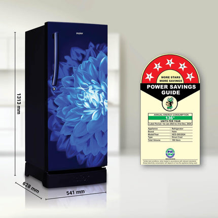Haier 190 L, 5 Star, Direct-Cool Single Door Refrigerator (HED-205MDB-P, Marine Dahelia, Base Stand Drawer, 2024 Model) 