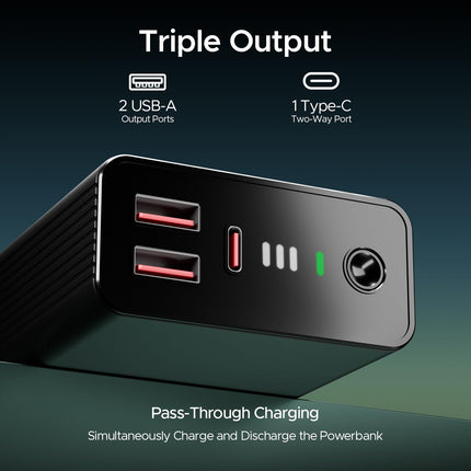 boAt Energyshroom PB400 Pro 20000mAh | Pocket Size, Compact Power Bank w/Type-C Input (2-Way Port), 3X Output Ports, Compatible with Tablets, Smartphones, Earbuds, Smartwatch(Carbon Black) 