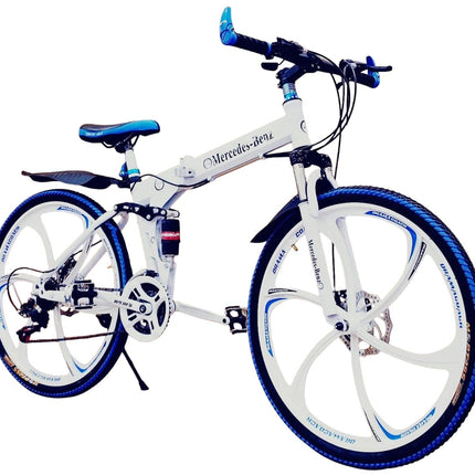 Amaze Kai Dual Suspension Bikes Latest Bmv Foldable Gear Cycle for Men with 21 Speed Gear 6 Spoke | Folding Mountain Bike with Double Disc Break & Mac Wheel, 26 Inch, (White) 