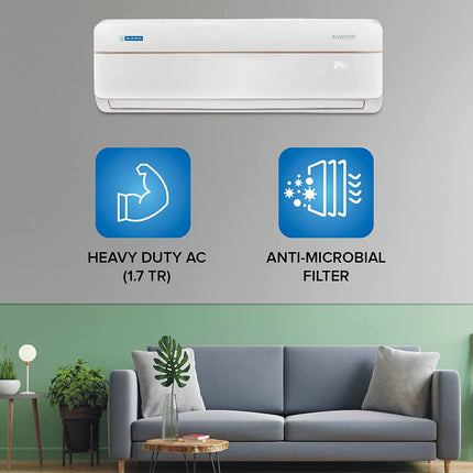 Blue Star 1.7 Ton 3 Star Inverter Split AC (Copper, Convertible 4-in-1 Cooling Mode, 2022 Model, IA319VCU, White) 